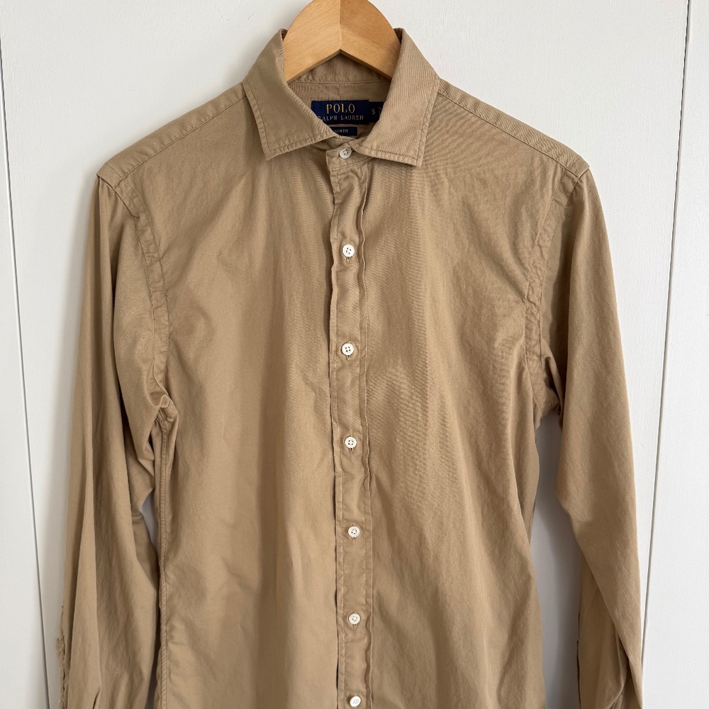 Ralph Lauren POLO Men's Khaki Button Down - Slim Size Small (S) - 100% Cotton
